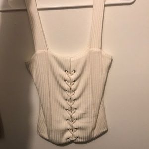 Reformation Lace up front tank top ivory/white